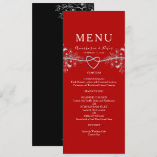 Elegantes rotes Hochzeitsmenü Menükarte