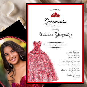 Elegantes rotes Kleid 15. Geburtstag Quinceanera Einladung