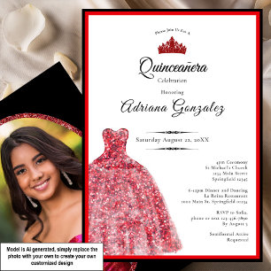 Elegantes rotes Kleid 15. Geburtstag Quinceanera Einladung