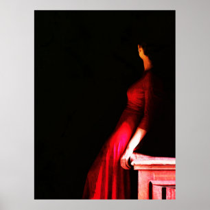 Elegantes Rotes Kleid Mysteriöse Frau im Schatten Poster