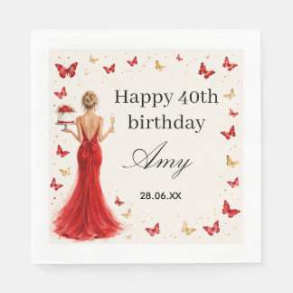 Elegantes rotes Kleid zum 40. Geburtstag mit Schme Serviette