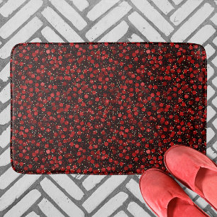 Elegantes rotes Konfetti auf schwarzem Glitter-Sty Badematte