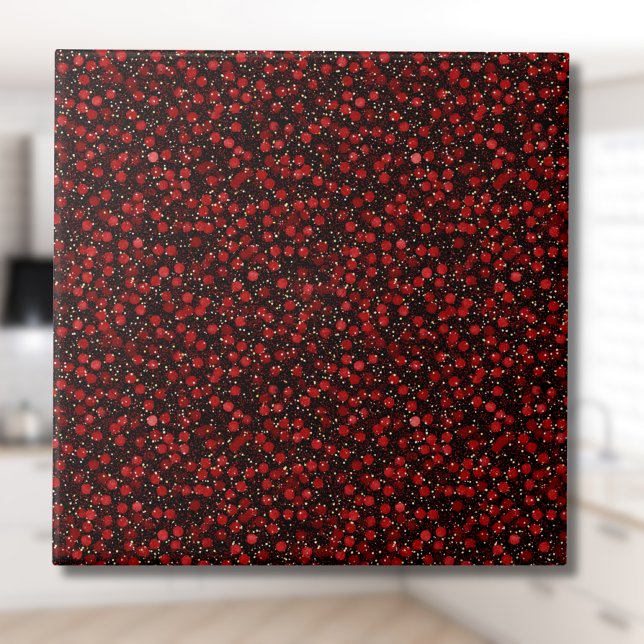 Elegantes rotes Konfetti auf schwarzem Glitter-Sty Fliese (Von Creator hochgeladen)