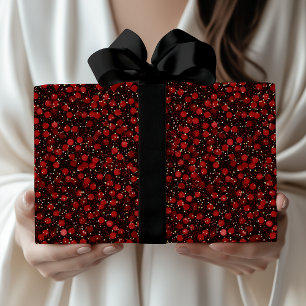 Elegantes rotes Konfetti auf schwarzem Glitter-Sty Geschenkpapier