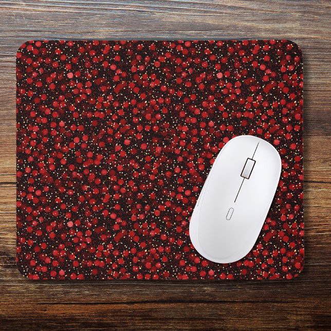 Elegantes rotes Konfetti auf schwarzem Glitter-Sty Mousepad (Von Creator hochgeladen)