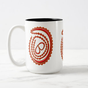 Elegantes rotes Linien abstraktes florales Spiralm Zweifarbige Tasse