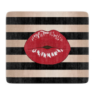 elegantes rotes LippenRosen-Goldschwarzes stripes Schneidebrett