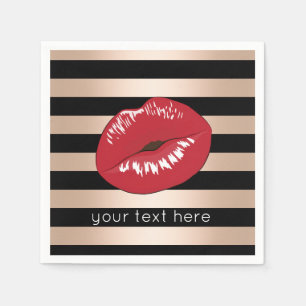 elegantes rotes LippenRosen-Goldschwarzes stripes Serviette