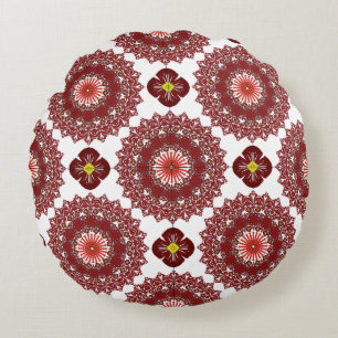 Elegantes rotes Mandala-Geometrie-Bettwäsche- & He Rundes Kissen