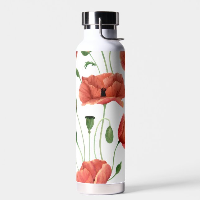 Elegantes rotes Mohn-Wildblumenmuster  Trinkflasche (Links)