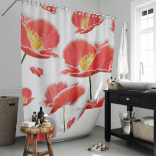 Elegantes rotes Mohnblumen-Chic mit Blumen Duschvorhang