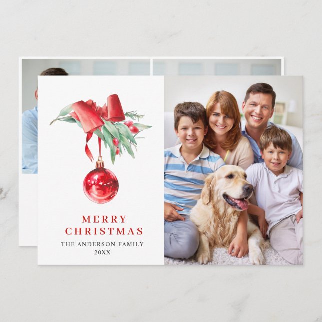 Elegantes Rotes Ornament Weihnachten Gruß 3 FOTO (Vorne/Hinten)