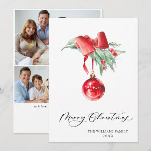 Elegantes rotes Ornament Weihnachtsgruß 3 FOTO Feiertagskarte