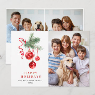 Elegantes rotes Ornament Weihnachtsgruß 3 FOTO Feiertagskarte