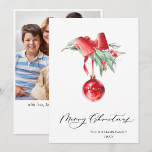 Elegantes Rotes Ornament Weihnachtsgrüße FOTO Feiertagskarte