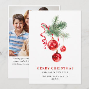 Elegantes Rotes Ornament Weihnachtsgrüße FOTO Feiertagskarte