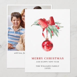 Elegantes Rotes Ornament Weihnachtsgrüße FOTO Feiertagskarte