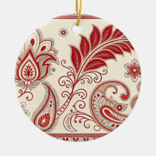 Elegantes rotes Paisley Blumenmuster - Traditionel Keramik Ornament