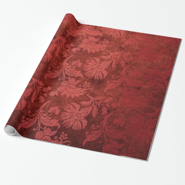 Elegantes rotes, römisches Damastenmuster Geschenkpapier (Ungerollt)