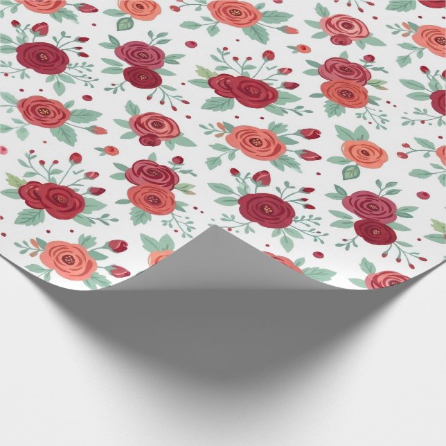 Elegantes rotes Rosen-Blumenmuster Geschenkpapier (Ecke)