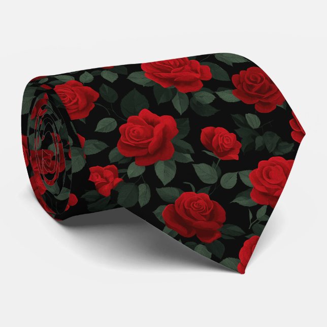 Elegantes rotes Rosen nahtloses Blumenmuster auf S Krawatte (Gerollt)