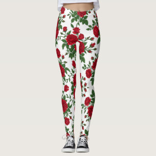 Elegantes rotes Rosen nahtloses Blumenmuster Leggings