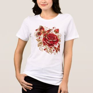 Elegantes rotes Rosen- und Schmetterlings-Blumen-T Tri-Blend Shirt