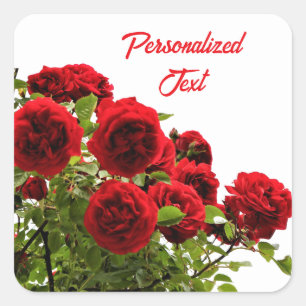 Elegantes rotes Rosenbouquet Monogramm Quadratischer Aufkleber