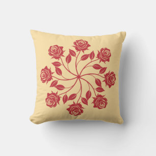 Elegantes rotes Rosenmandala kreisförmiges florale Kissen