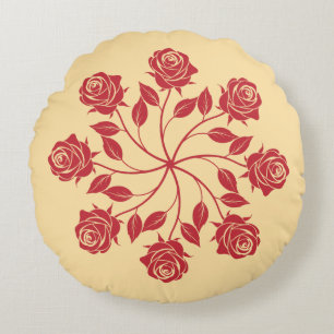 Elegantes rotes Rosenmandala kreisförmiges florale Rundes Kissen