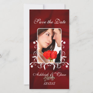Elegantes rotes Satin Save-the-Date mit Ihrem Foto Save The Date