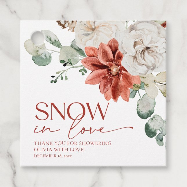 Elegantes Rotes Schnee in Liebe Winter Brautparty Geschenkanhänger (Vorderseite)