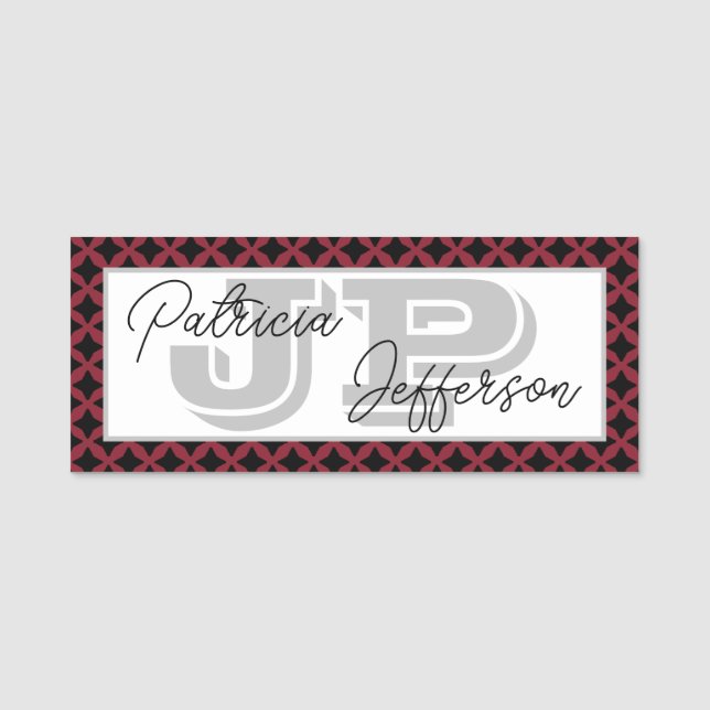 Elegantes rotes schwarzes Gitter in Cinnabar Einzi Namensschild (Vorderseite)