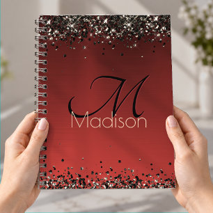 Elegantes rotes schwarzes goldenes Glitter-Monogra Notizblock