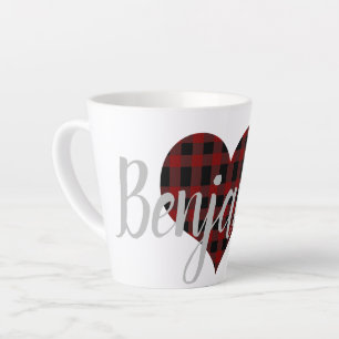 Elegantes Rotes Schwarzes Herz Kariert Tartan Mit Milchtasse