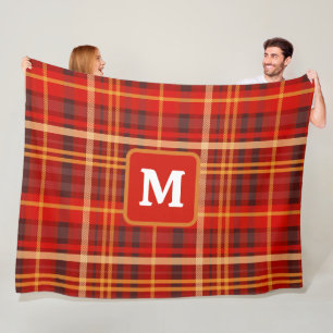 Elegantes rotes schwarzes Karo-Monogramm individue Fleecedecke