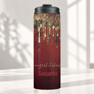 Elegantes rotes, schwarzes und goldenes Glitter-Tr Thermosbecher