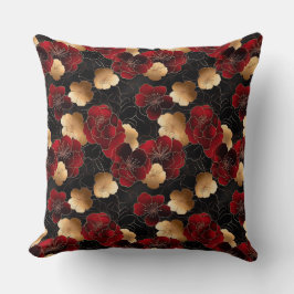 Elegantes rotes, schwarzes und goldfarbenes Marmor Kissen
