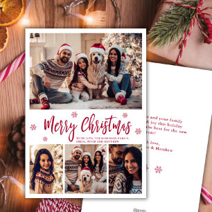 Elegantes Rotes Skript Snowflake 4 Foto Weihnachte Feiertagskarte