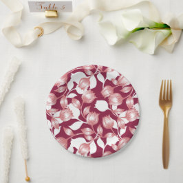 Elegantes rotes Tulip-Silhouette Blumenmuster II Pappteller