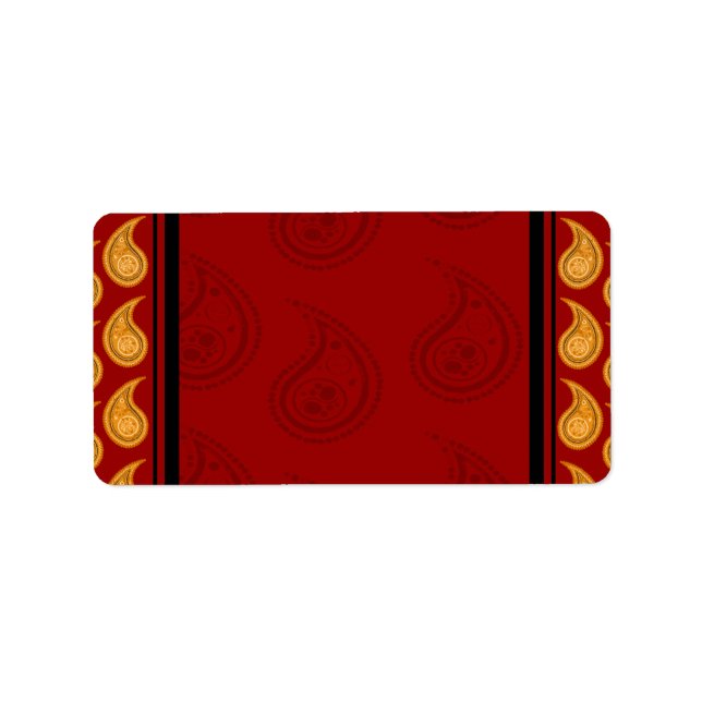 Elegantes rotes und gelbes Paisley-Muster Adressaufkleber (Vorne)