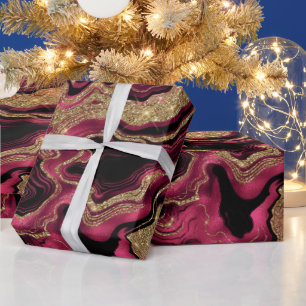 Elegantes rotes und goldenes Glitter-Achat-Geburts Geschenkpapier