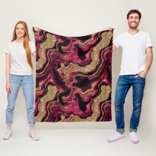 Elegantes rotes und goldenes Glitter-Achat-Muster Fleecedecke