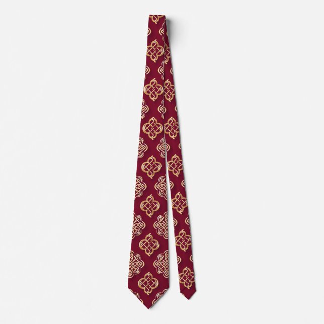 Elegantes rotes und goldenes Musterdesign Krawatte (Vorderseite)