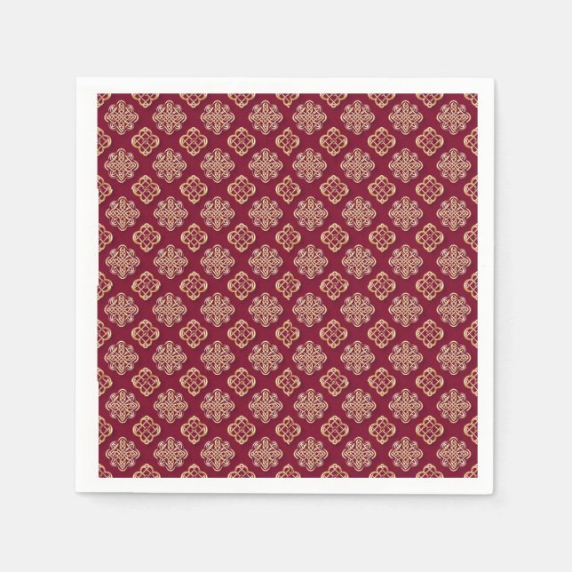 Elegantes rotes und goldenes Musterdesign Serviette (Vorderseite)