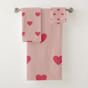 Elegantes rotes und rosa Herzmuster Badhandtuch Set