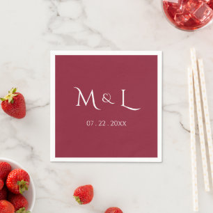 Elegantes rotes und weißes Monogramm-Datum Hochzei Serviette