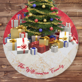 Elegantes rotes und weißes Muster Weihnachten Polyester Weihnachtsbaumdecke