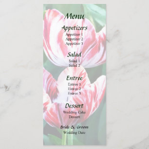 Elegantes rotes und weißes Tulpen-Hochzeitsmenü Menükarte
