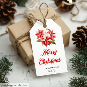 Elegantes rotes und weißes Weihnachtsstern-Editier Geschenkanhänger